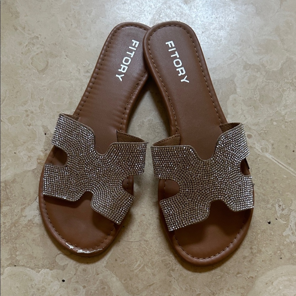 Fitory Silver and Brown Slide Sandals
